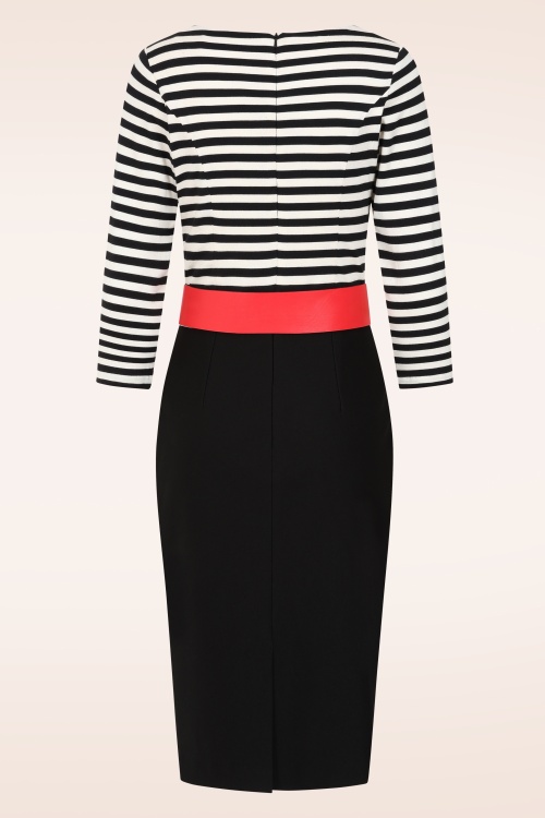 Rock-a-Booty - Dorene strepen pencil jurk in zwart en wit 5