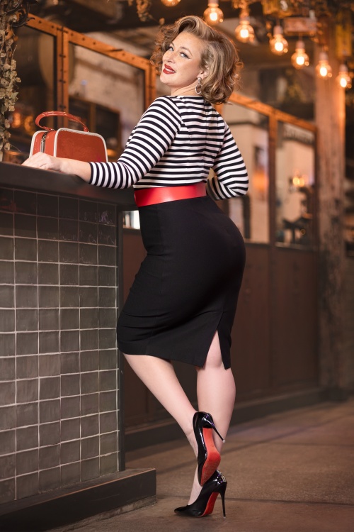 Rock-a-Booty - Dorene strepen pencil jurk in zwart en wit 4