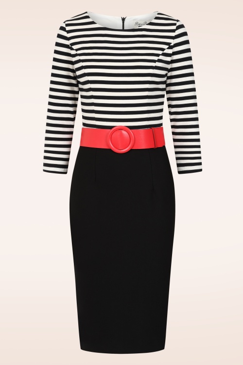 Rock-a-Booty - Dorene strepen pencil jurk in zwart en wit 2