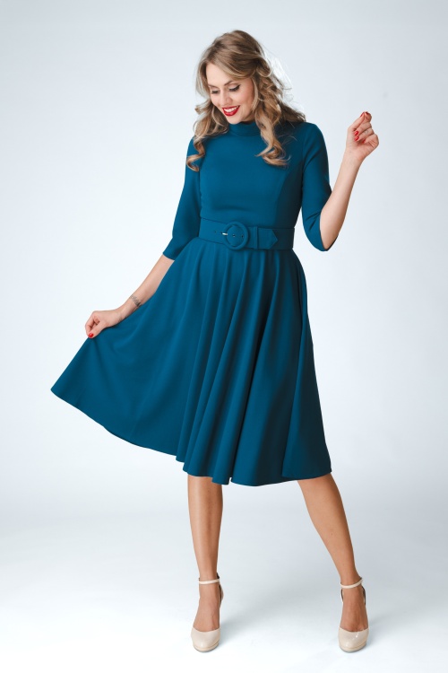 Topvintage Boutique Collection - Topvintage exclusive ~ Sandra swing jurk in blauw