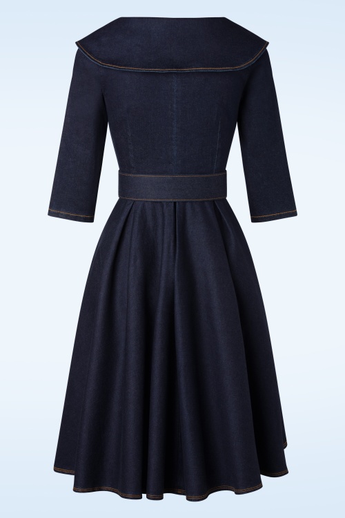 Rock-a-Booty - Topvintage exclusive ~ Loretta Lynn swing jurk in donker denim 5
