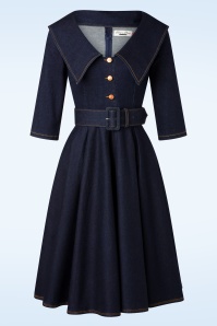 Rock-a-Booty - Topvintage exclusive ~ Loretta Lynn swing jurk in donker denim 2