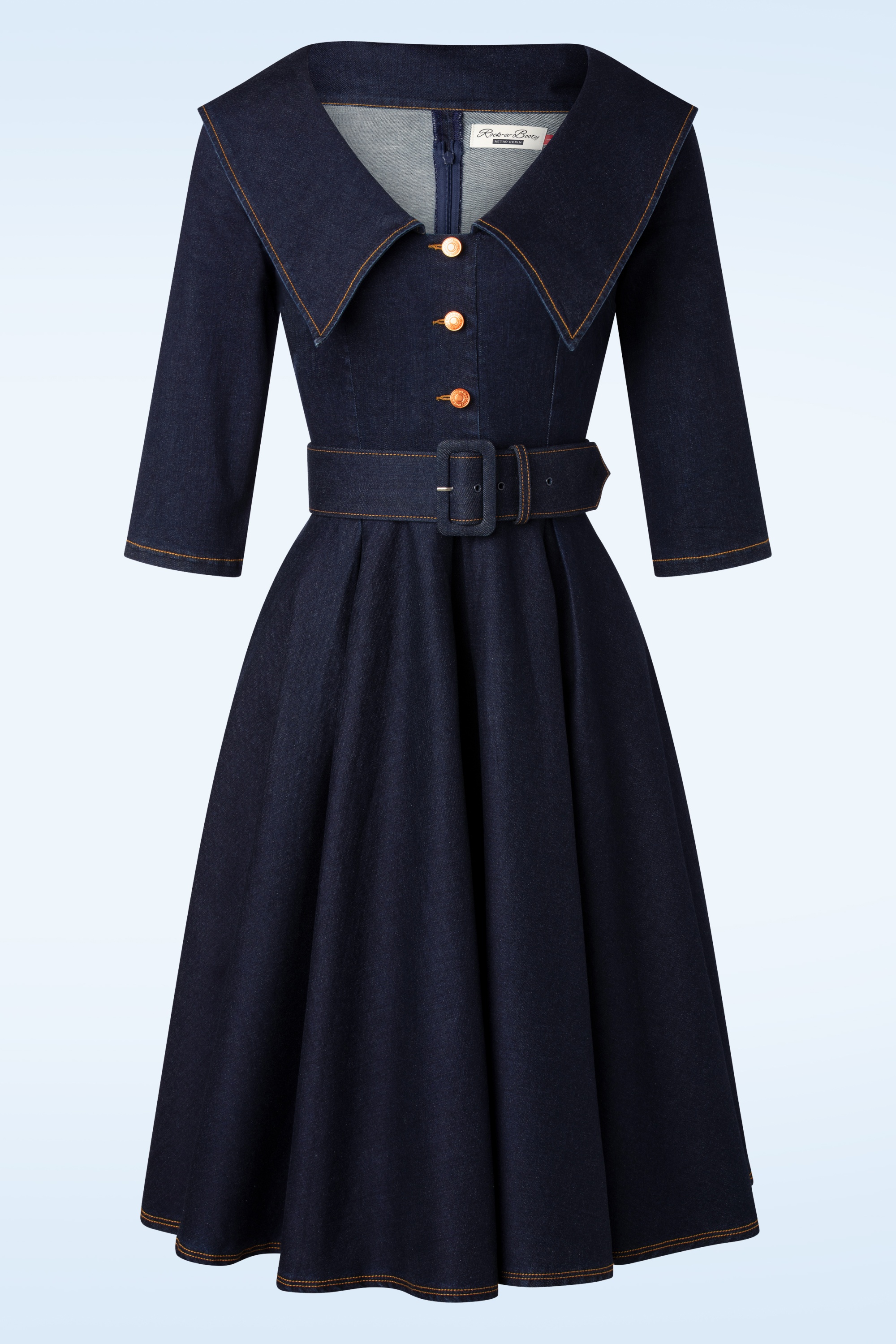 Rock-a-Booty - Topvintage exclusive ~ Loretta Lynn swing jurk in donker denim 2