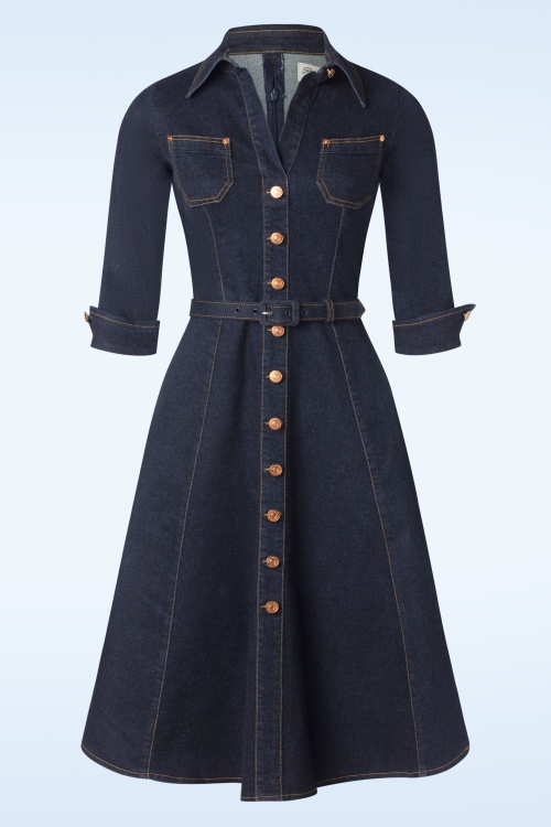 Rock-a-Booty - Topvintage exclusive ~ Gloria swing jurk in blauw 2