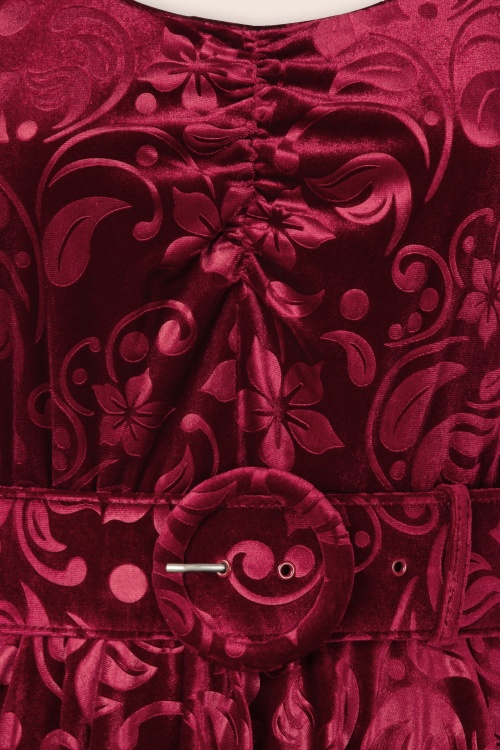 Topvintage Boutique Collection - Topvintage exclusive ~ Darlene Velvet swing jurk in wijnrood 3