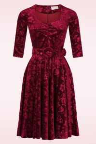 Topvintage Boutique Collection - Topvintage exclusive ~ Darlene Velvet swing jurk in wijnrood 2