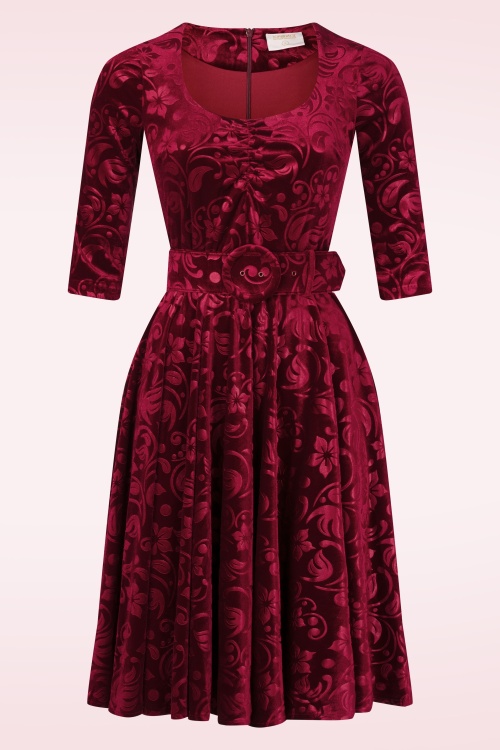 Topvintage Boutique Collection - Topvintage exclusive ~ Darlene Velvet swing jurk in wijnrood 2