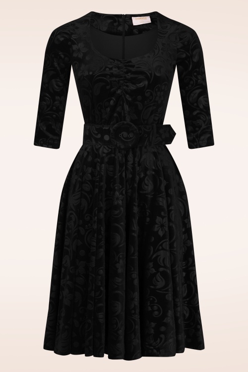 Topvintage Boutique Collection - Topvintage exclusive ~ Darlene Velvet swing jurk in zwart 2