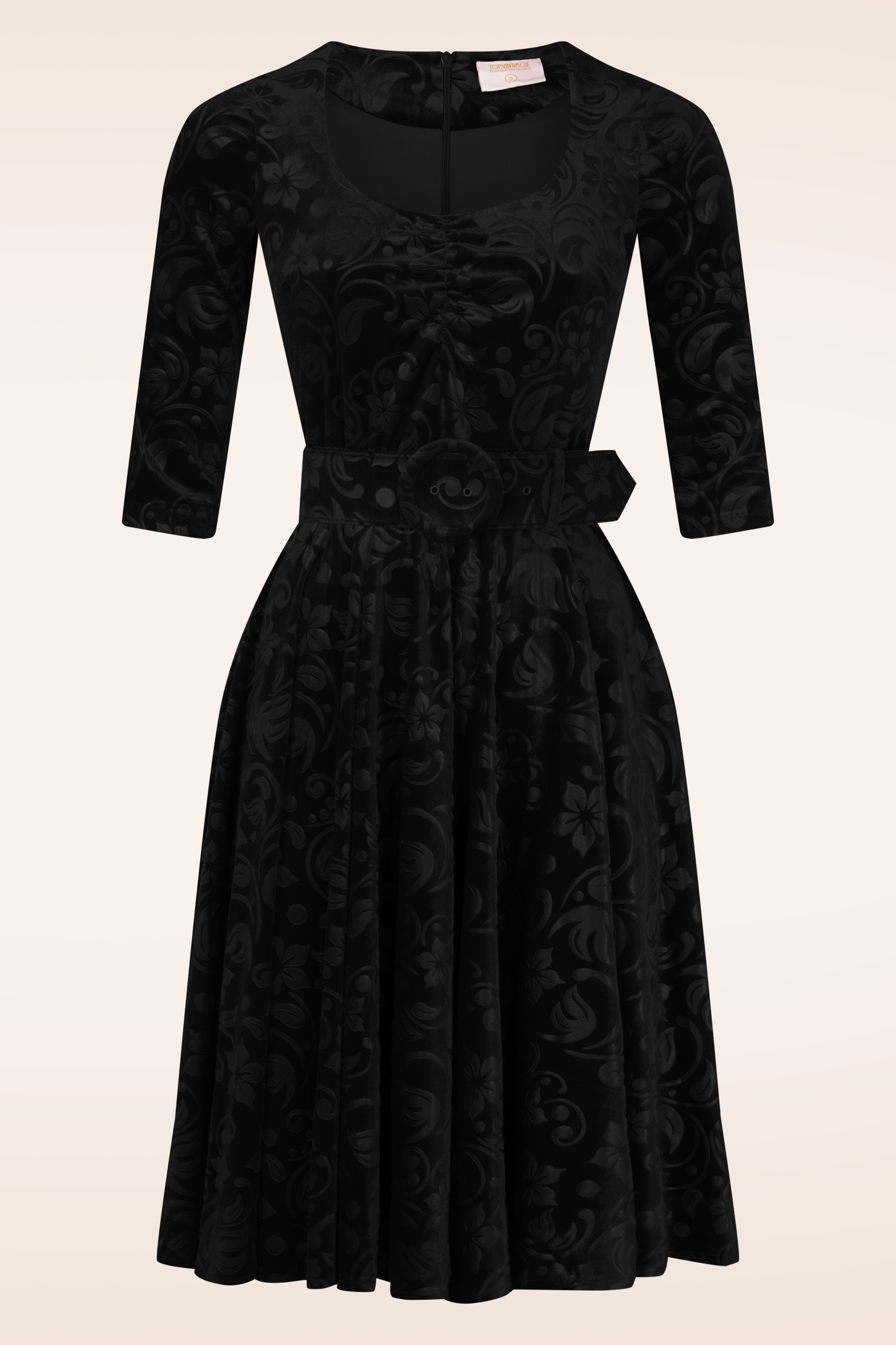 Topvintage Boutique Collection - Topvintage exclusive ~ Darlene Velvet swing jurk in zwart 2