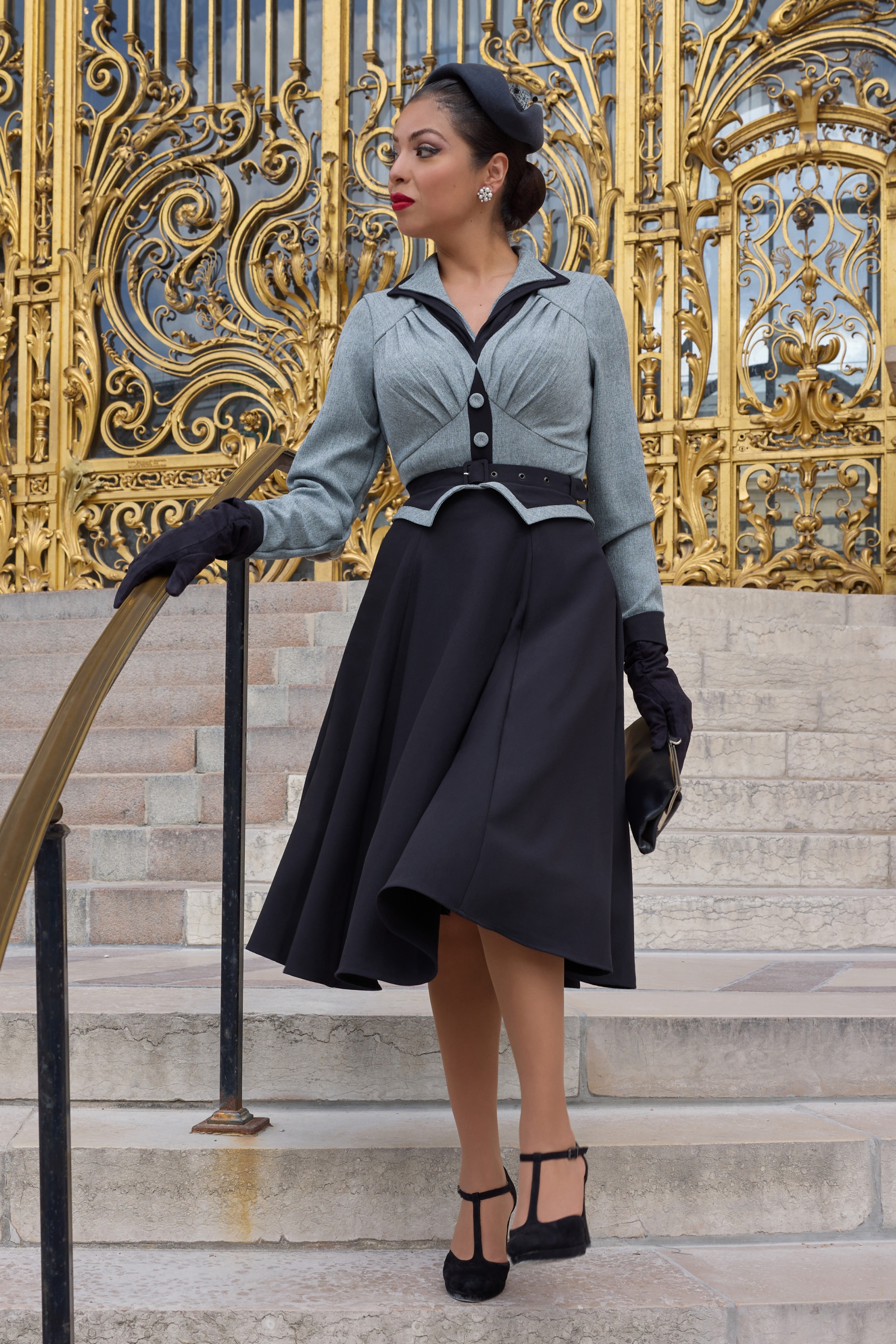 Miss Candyfloss - Leane Azure swing jurk in azuur en marineblauw