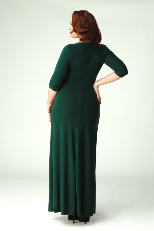 Vintage Chic for Topvintage - Topvintage exclusive ~ Annika slinky maxi jurk in bosgroen 4