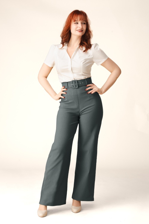 Vintage Chic for Topvintage - Topvintage exclusive ~ Sasha Pinstripe pantalon in lichtgrijs 