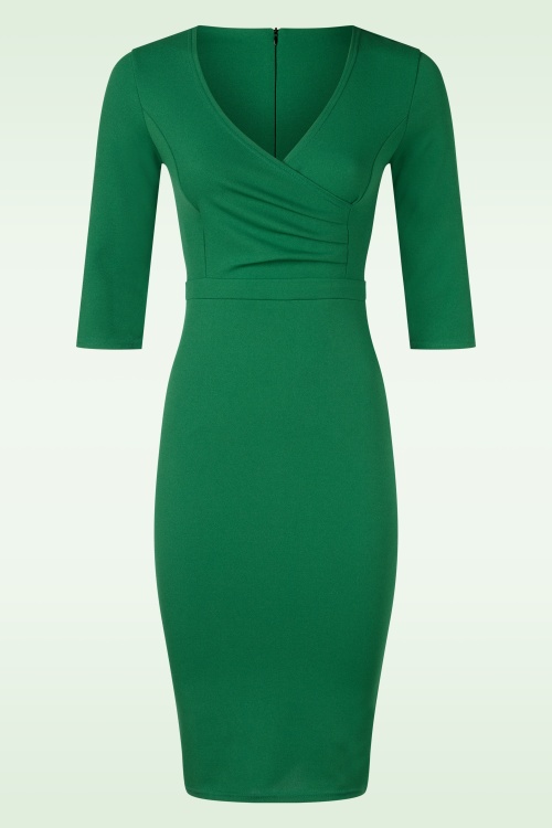 Vintage Chic for Topvintage - Topvintage exclusive ~ Yvette pencil jurk in smaragdgroen 2