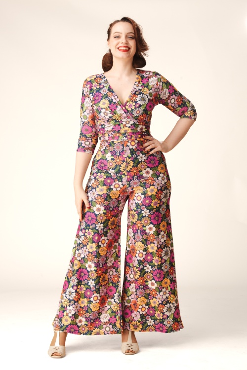 Vintage Chic for Topvintage - Topvintage exclusive ~ Savannah Floral jumpsuit in marineblauw