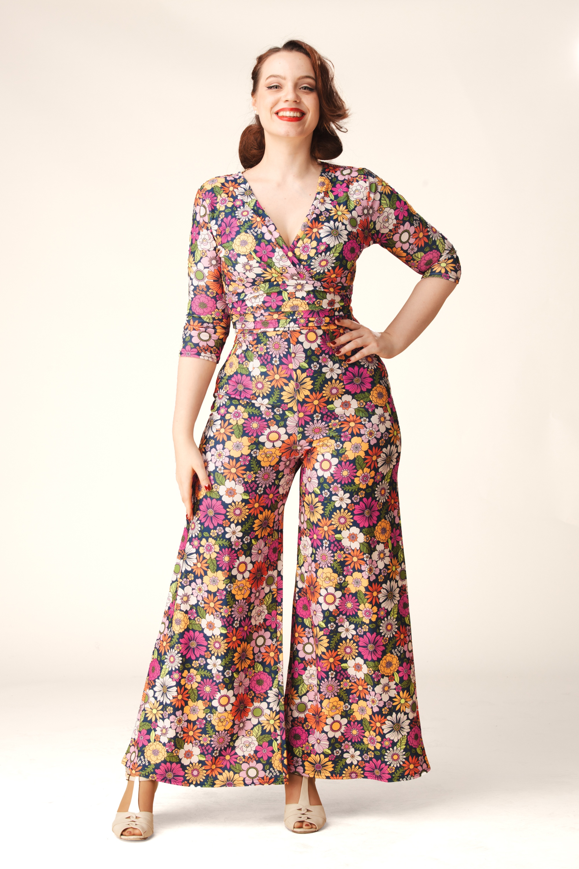 Vintage Chic for Topvintage - Topvintage exclusive ~ Savannah Floral jumpsuit in marineblauw