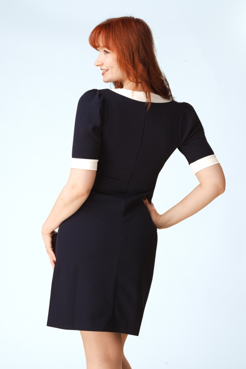 Vintage Chic for Topvintage - Topvintage exclusive ~ Aurora a-lijn jurk in marineblauw en wit 3