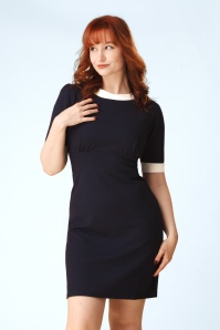 Vintage Chic for Topvintage - Topvintage exclusive ~ Aurora a-lijn jurk in marineblauw en wit