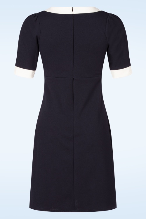 Vintage Chic for Topvintage - Topvintage exclusive ~ Aurora a-lijn jurk in marineblauw en wit 5