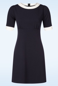 Vintage Chic for Topvintage - Topvintage exclusive ~ Aurora a-lijn jurk in marineblauw en wit 2