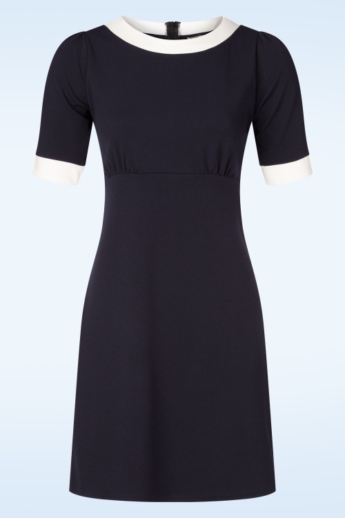 Vintage Chic for Topvintage - Topvintage exclusive ~ Aurora a-lijn jurk in marineblauw en wit 2