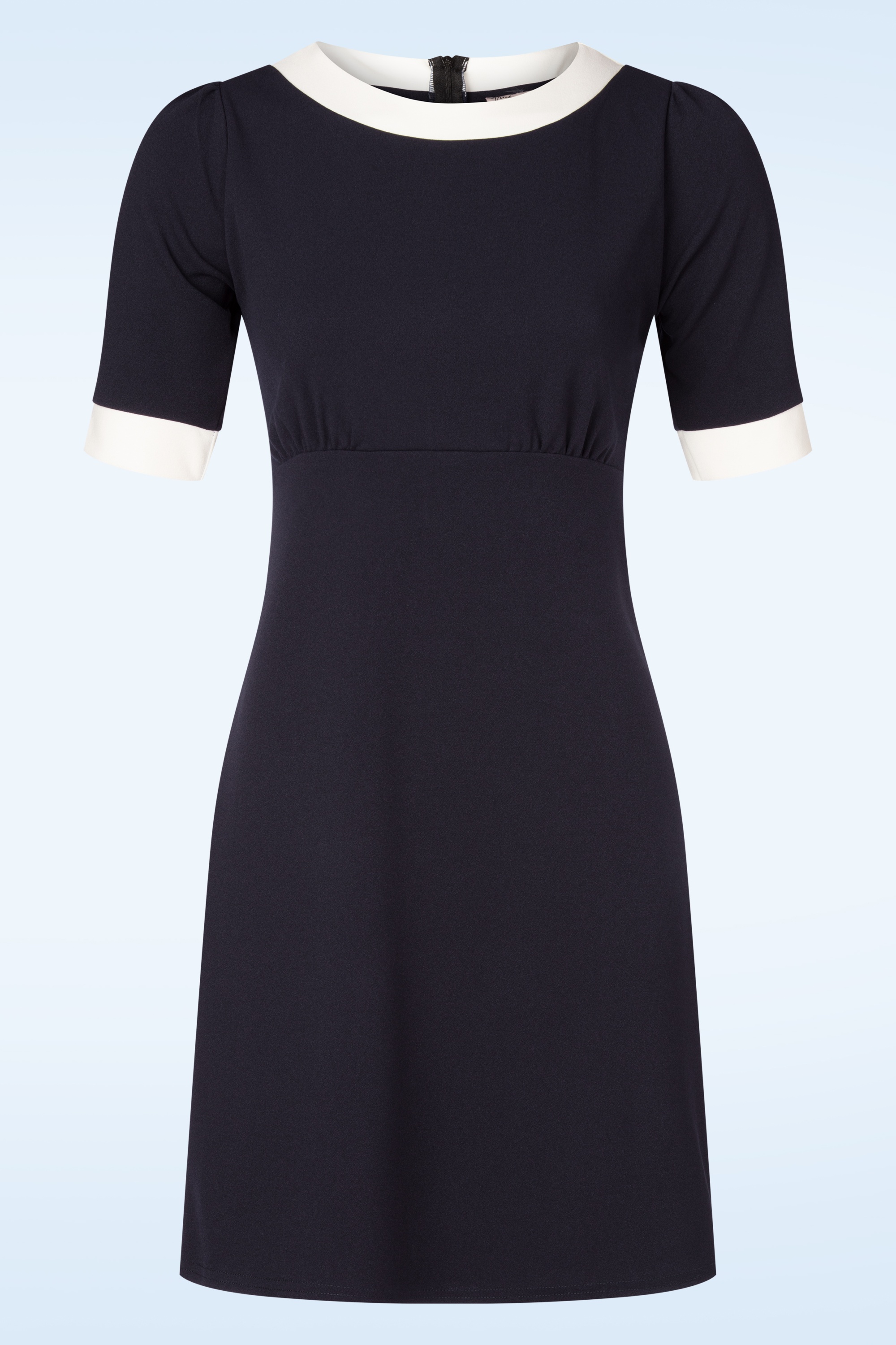 Vintage Chic for Topvintage - Topvintage exclusive ~ Aurora a-lijn jurk in marineblauw en wit 2