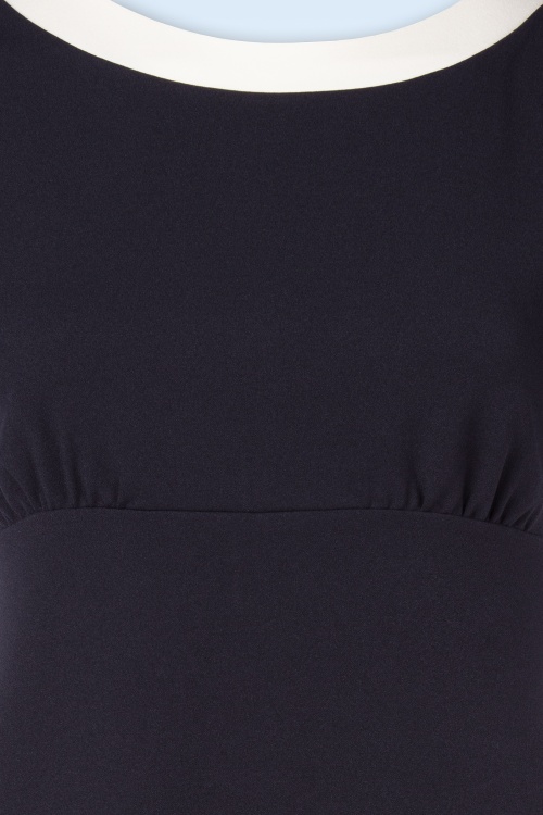 Vintage Chic for Topvintage - Topvintage exclusive ~ Aurora a-lijn jurk in marineblauw en wit 4