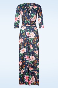 Vintage Chic for Topvintage - Topvintage exclusive ~ Savannah Floral and Berry jumpsuit in marineblauw 