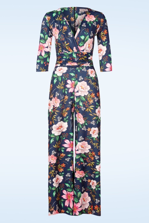 Vintage Chic for Topvintage - Topvintage exclusive ~ Savannah Floral and Berry jumpsuit in marineblauw 