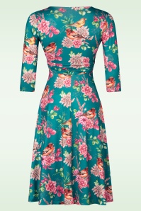 Vintage Chic for Topvintage - Topvintage exclusive ~ Aria Floral swing jurk in teal 3