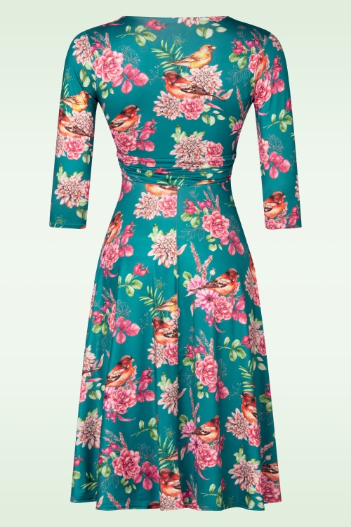 Vintage Chic for Topvintage - Topvintage exclusive ~ Aria Floral swing jurk in teal 3