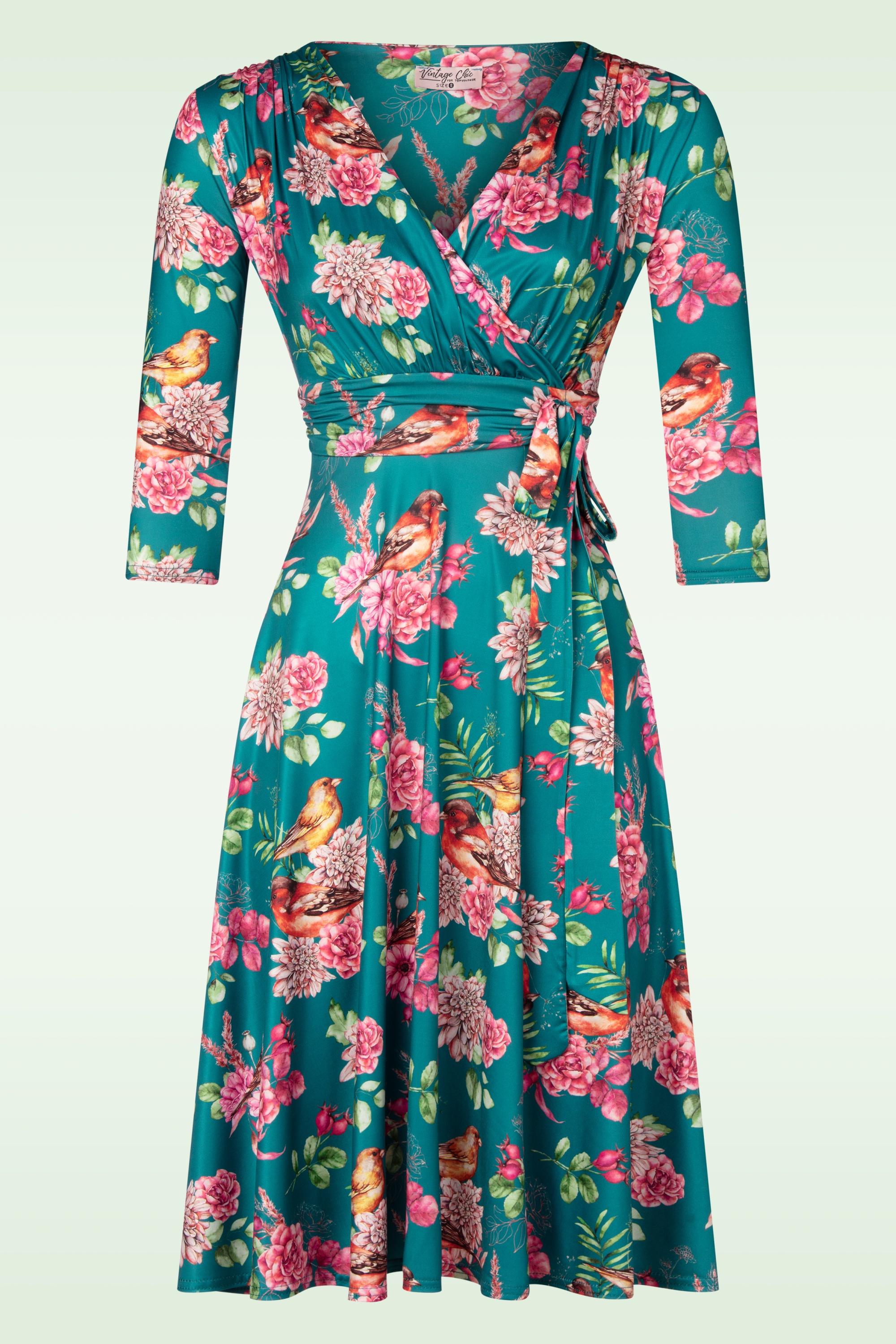 Vintage Chic for Topvintage - Topvintage exclusive ~ Aria Floral swing jurk in teal