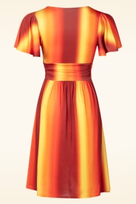 Vintage Chic for Topvintage - Topvintage exclusive ~ Sadie Faded Stripes swing jurk in oranje en geel 3