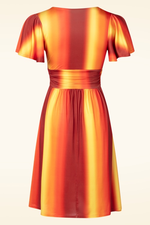 Vintage Chic for Topvintage - Topvintage exclusive ~ Sadie Faded Stripes swing jurk in oranje en geel 3
