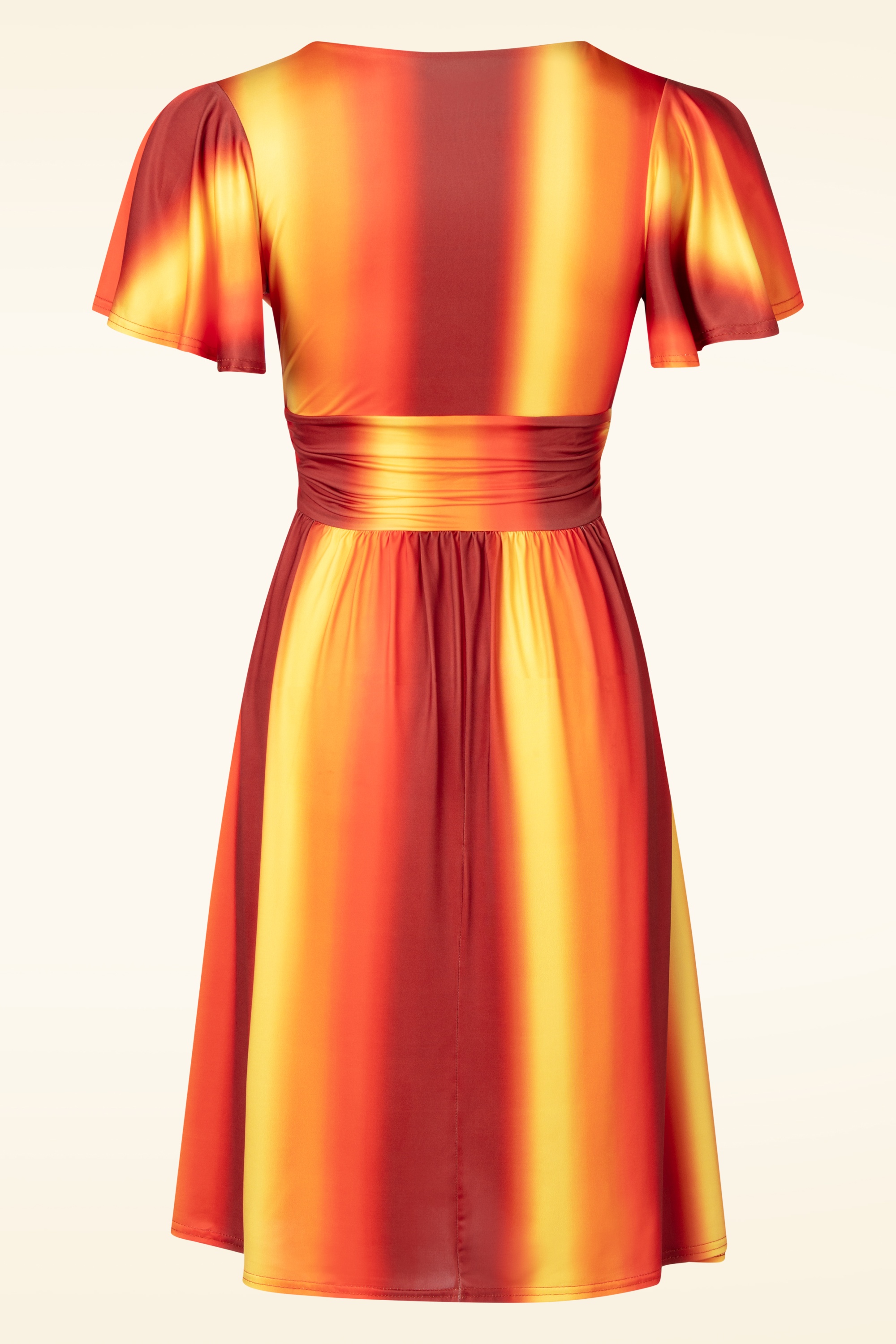 Vintage Chic for Topvintage - Topvintage exclusive ~ Sadie Faded Stripes swing jurk in oranje en geel 3