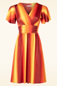 Vintage Chic for Topvintage - Topvintage exclusive ~ Sadie Faded Stripes swing jurk in oranje en geel