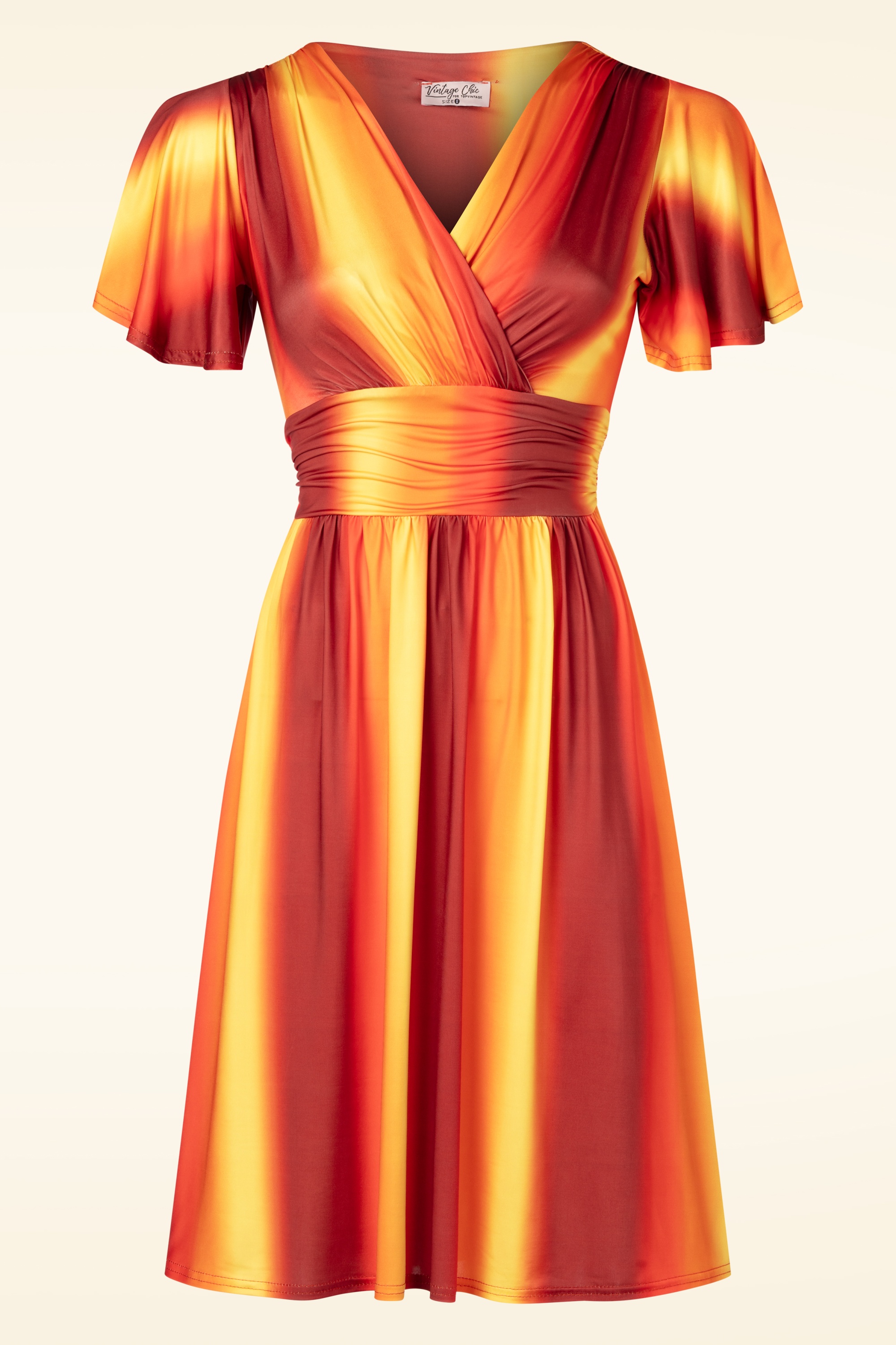 Vintage Chic for Topvintage - Topvintage exclusive ~ Sadie Faded Stripes swing jurk in oranje en geel