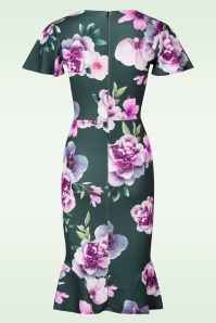 Vintage Chic for Topvintage - Topvintage exclusive ~ Katie Floral Jacquard pencil jurk in donkergroen en paars 3