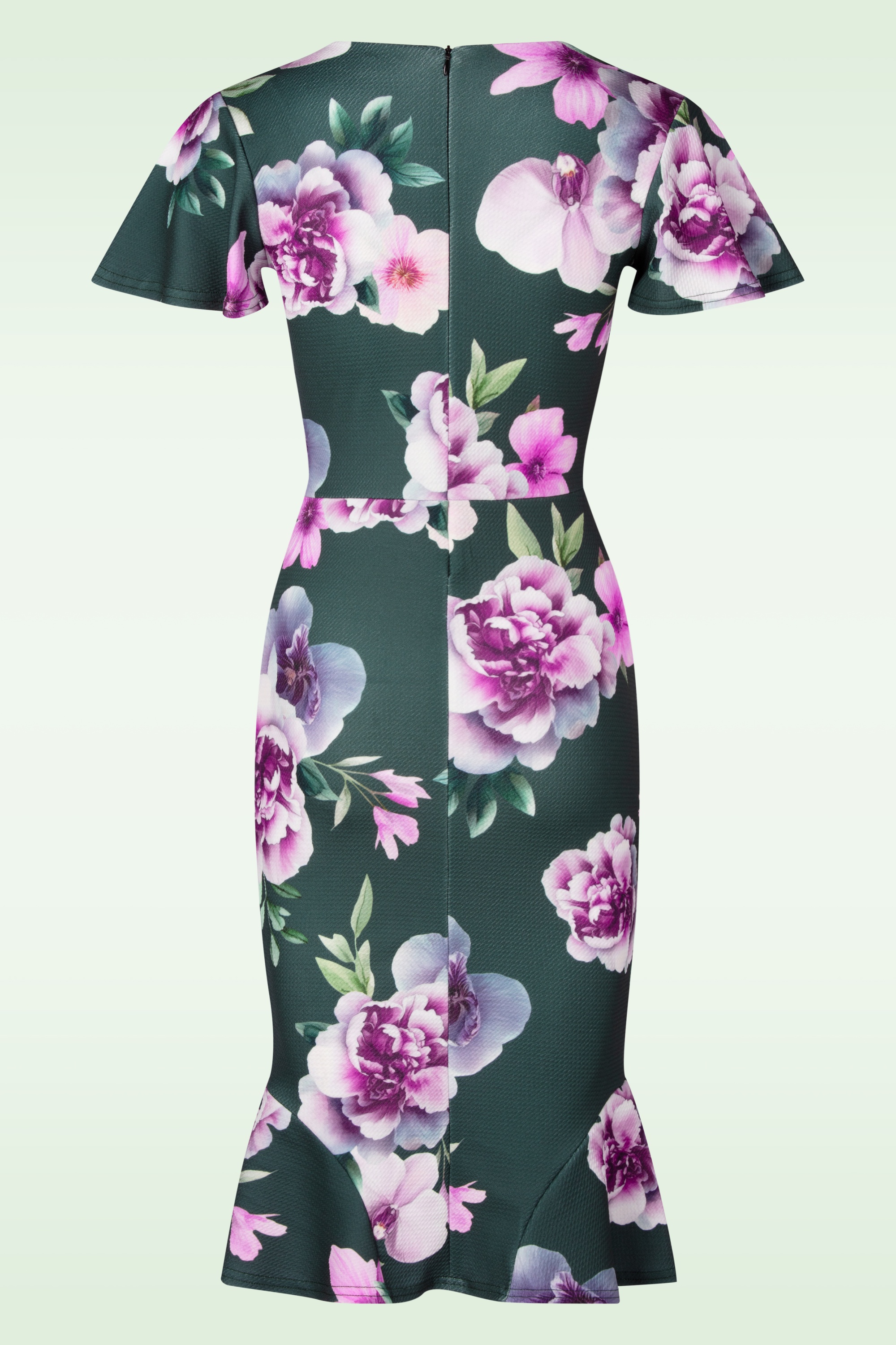 Vintage Chic for Topvintage - Topvintage exclusive ~ Katie Floral Jacquard pencil jurk in donkergroen en paars 3