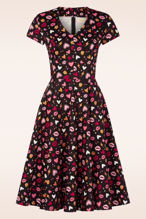 Topvintage Boutique Collection - Topvintage exclusive ~ Heartsy swing jurk in zwart 2