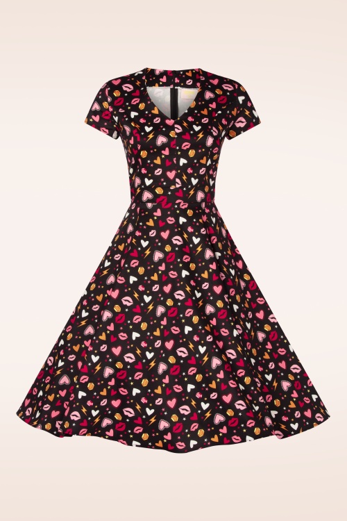 Topvintage Boutique Collection - Topvintage exclusive ~ Heartsy swing jurk in zwart 7