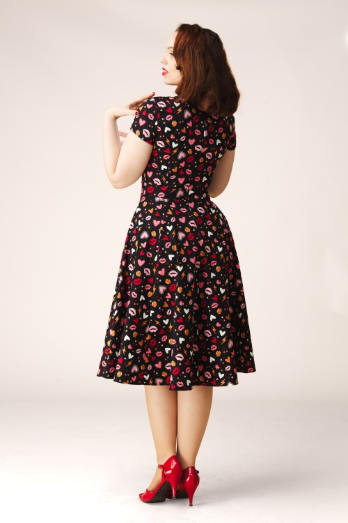Topvintage Boutique Collection - Topvintage exclusive ~ Heartsy swing jurk in zwart 4