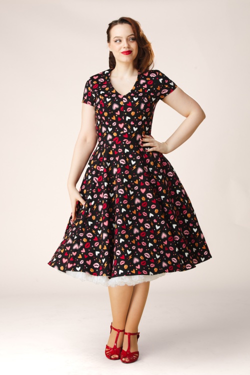 Topvintage Boutique Collection - Topvintage exclusive ~ Heartsy swing jurk in zwart 3