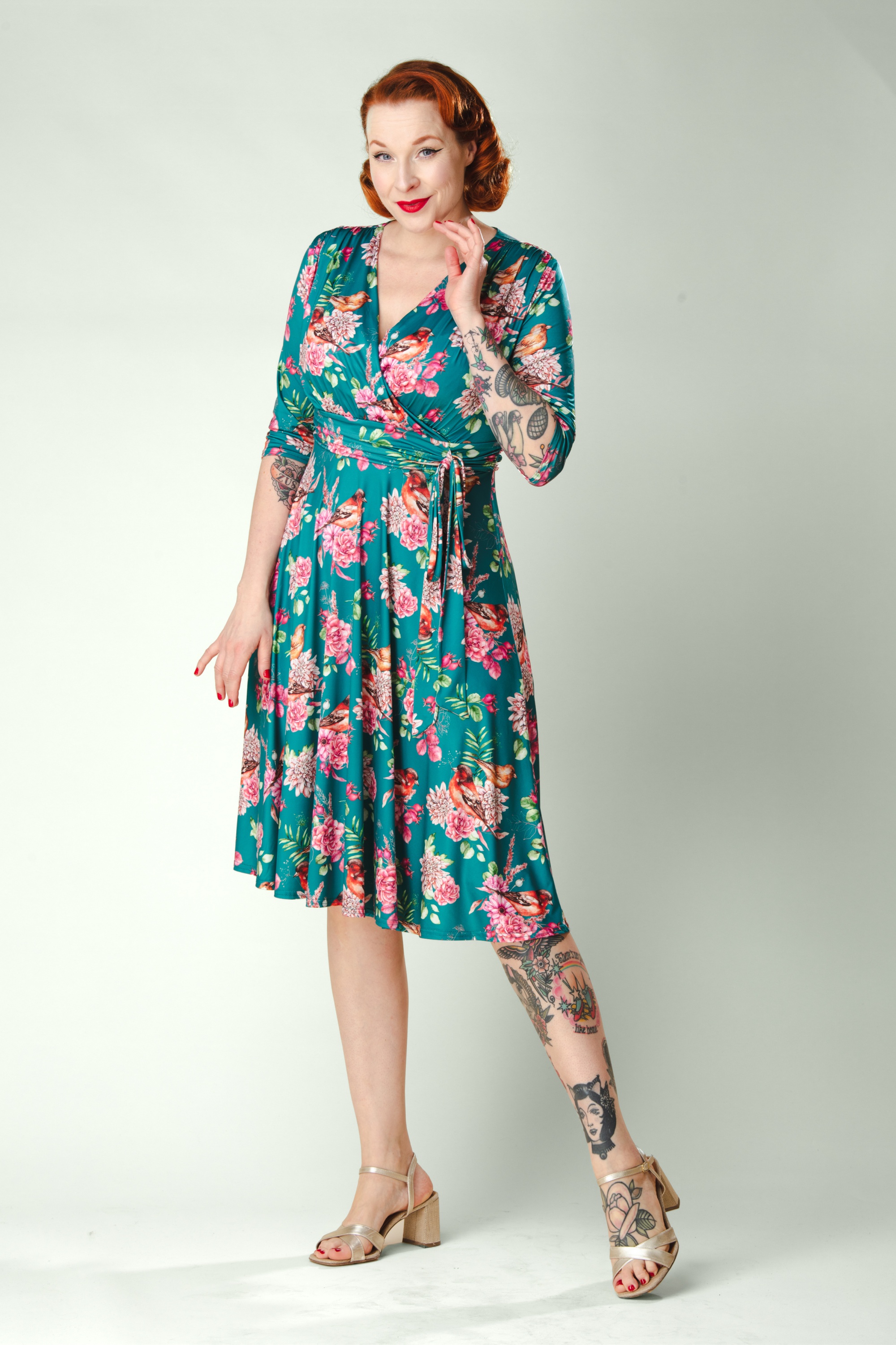 Vintage Chic for Topvintage - Topvintage exclusive ~ Aria Floral swing jurk in teal