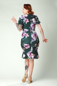 Vintage Chic for Topvintage - Topvintage exclusive ~ Katie Floral Jacquard pencil jurk in donkergroen en paars 3
