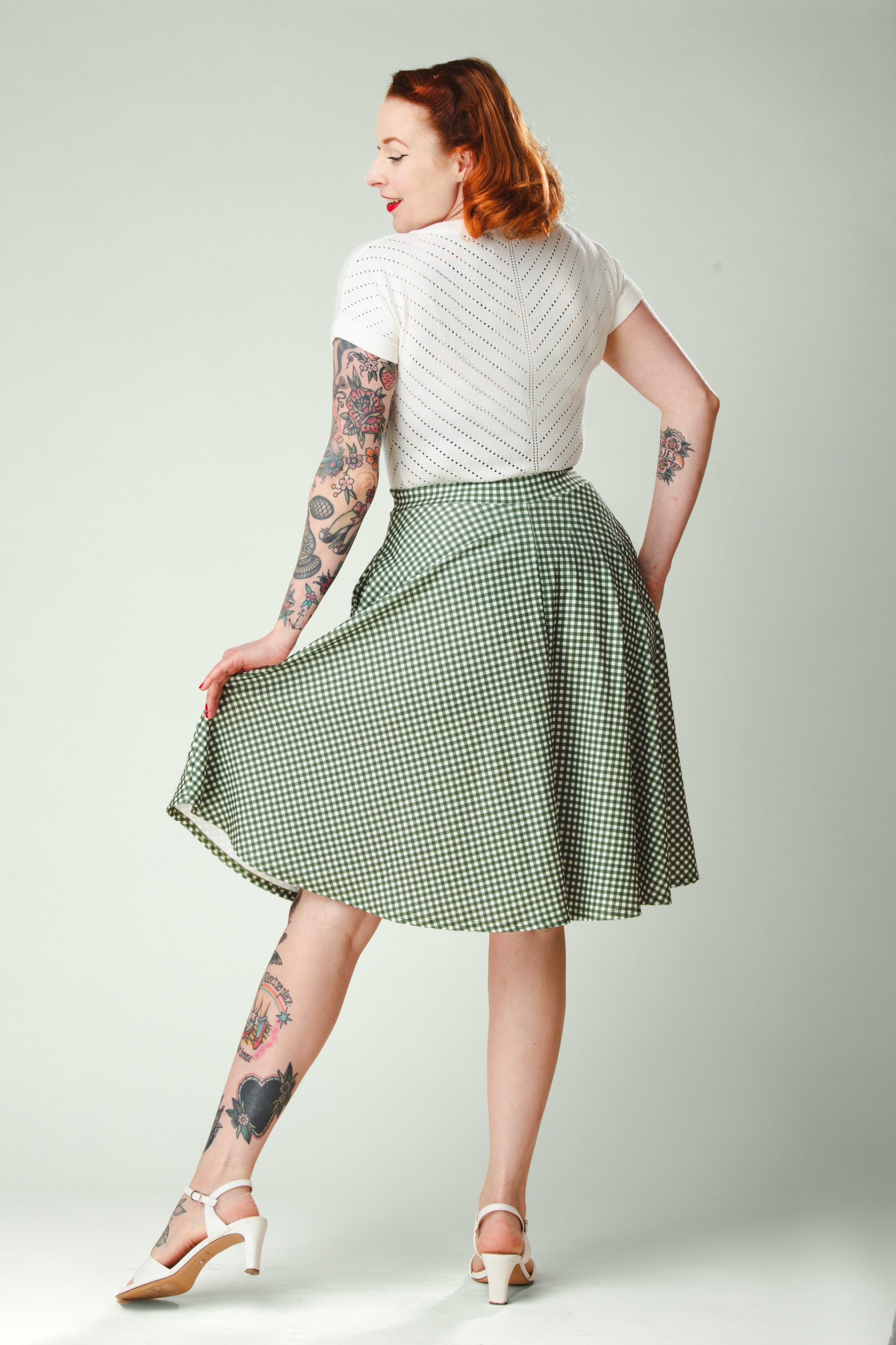 Vintage Chic for Topvintage - Topvintage exclusive ~ Betty gingham swing rok in groen en wit 2