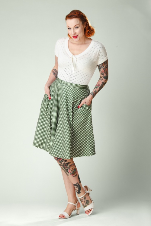 Vintage Chic for Topvintage - Topvintage exclusive ~ Betty gingham swing rok in groen en wit