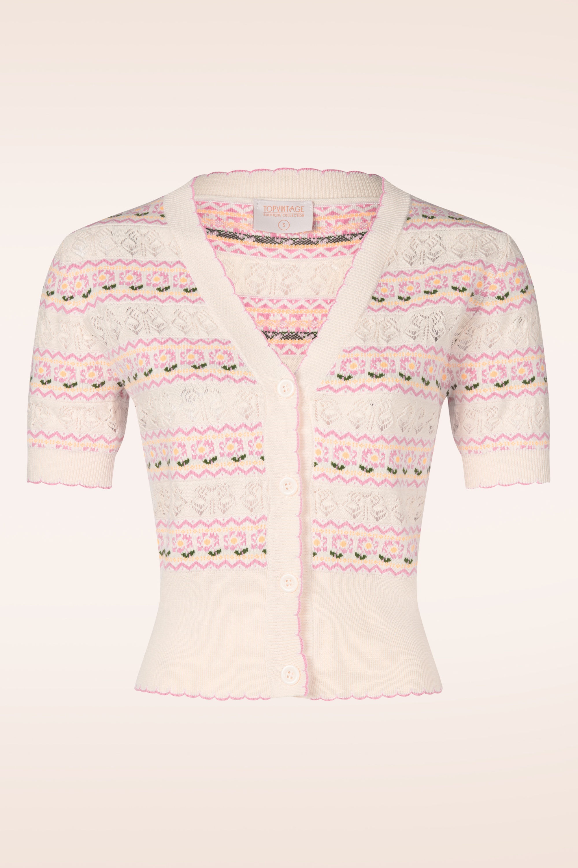 Topvintage Boutique Collection - Topvintage exclusive ~ Lily Flower vest in crème en roze  2
