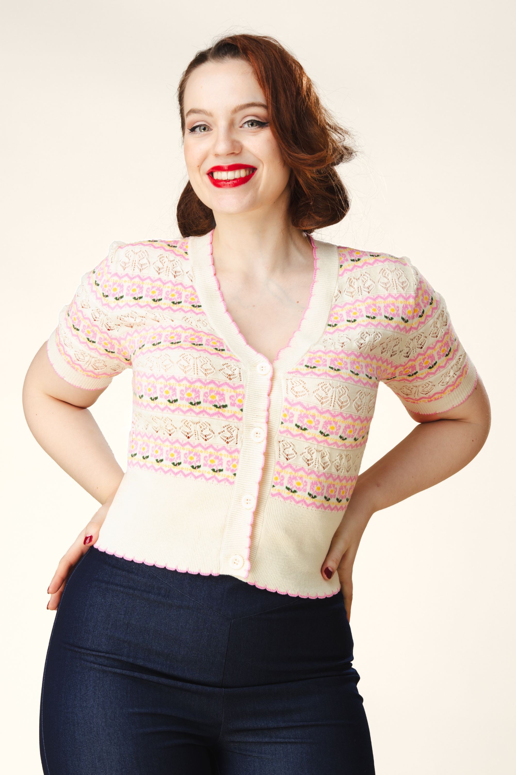 Topvintage Boutique Collection - Topvintage exclusive ~ Lily Flower vest in crème en roze 