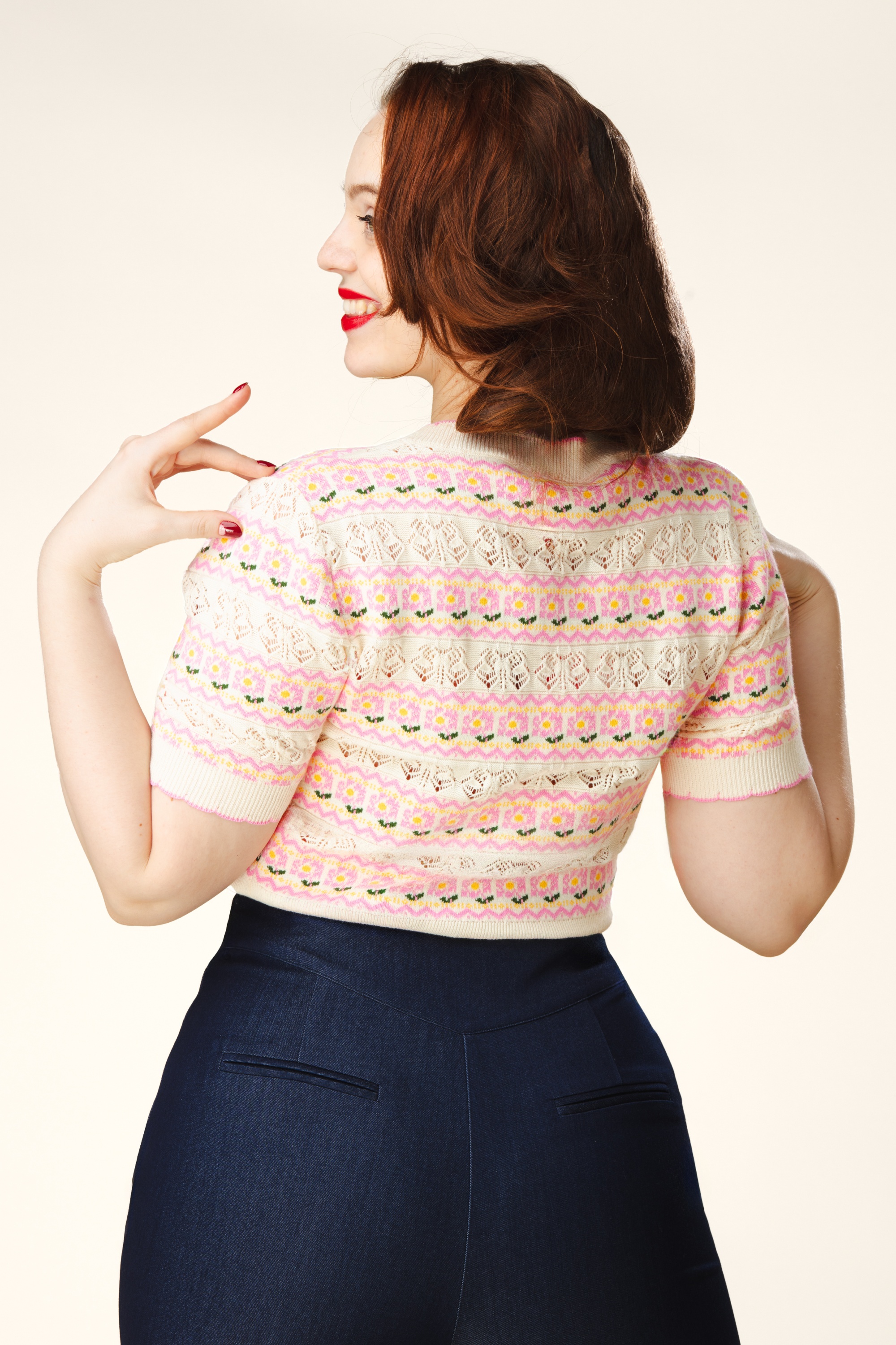 Topvintage Boutique Collection - Topvintage exclusive ~ Lily Flower vest in crème en roze  6