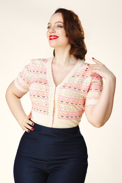 Topvintage Boutique Collection - Topvintage exclusive ~ Lily Flower vest in crème en roze  4